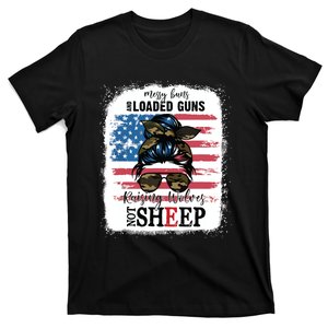 US Flag Messy Buns And Loaded Guns Raising Wolves Not Sheep T-Shirt