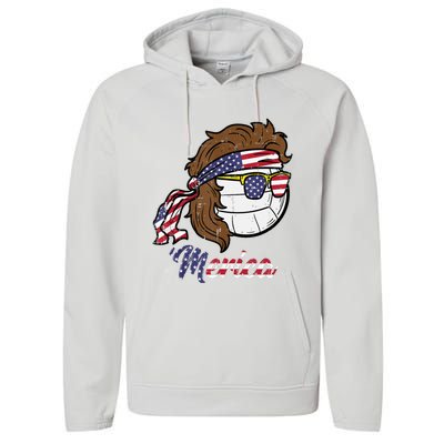 Us Flag Merica Volleyball Memorial Day 4th Of July Performance Fleece Hoodie