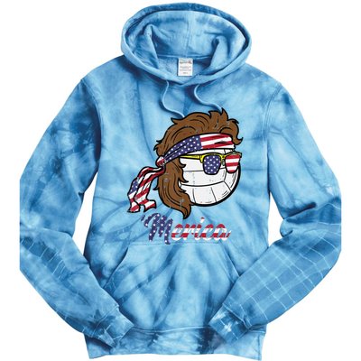 Us Flag Merica Volleyball Memorial Day 4th Of July Tie Dye Hoodie