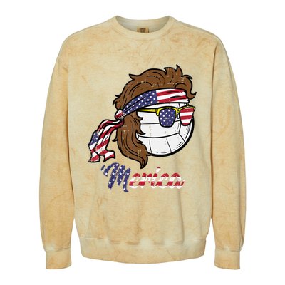 Us Flag Merica Volleyball Memorial Day 4th Of July Colorblast Crewneck Sweatshirt