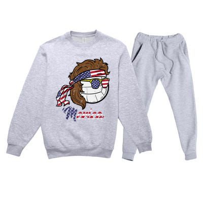 Us Flag Merica Volleyball Memorial Day 4th Of July Premium Crewneck Sweatsuit Set