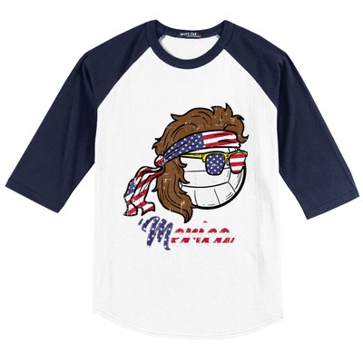 Us Flag Merica Volleyball Memorial Day 4th Of July Baseball Sleeve Shirt