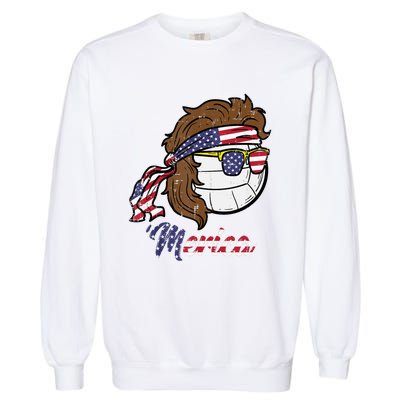 Us Flag Merica Volleyball Memorial Day 4th Of July Garment-Dyed Sweatshirt