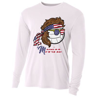 Us Flag Merica Volleyball Memorial Day 4th Of July Cooling Performance Long Sleeve Crew