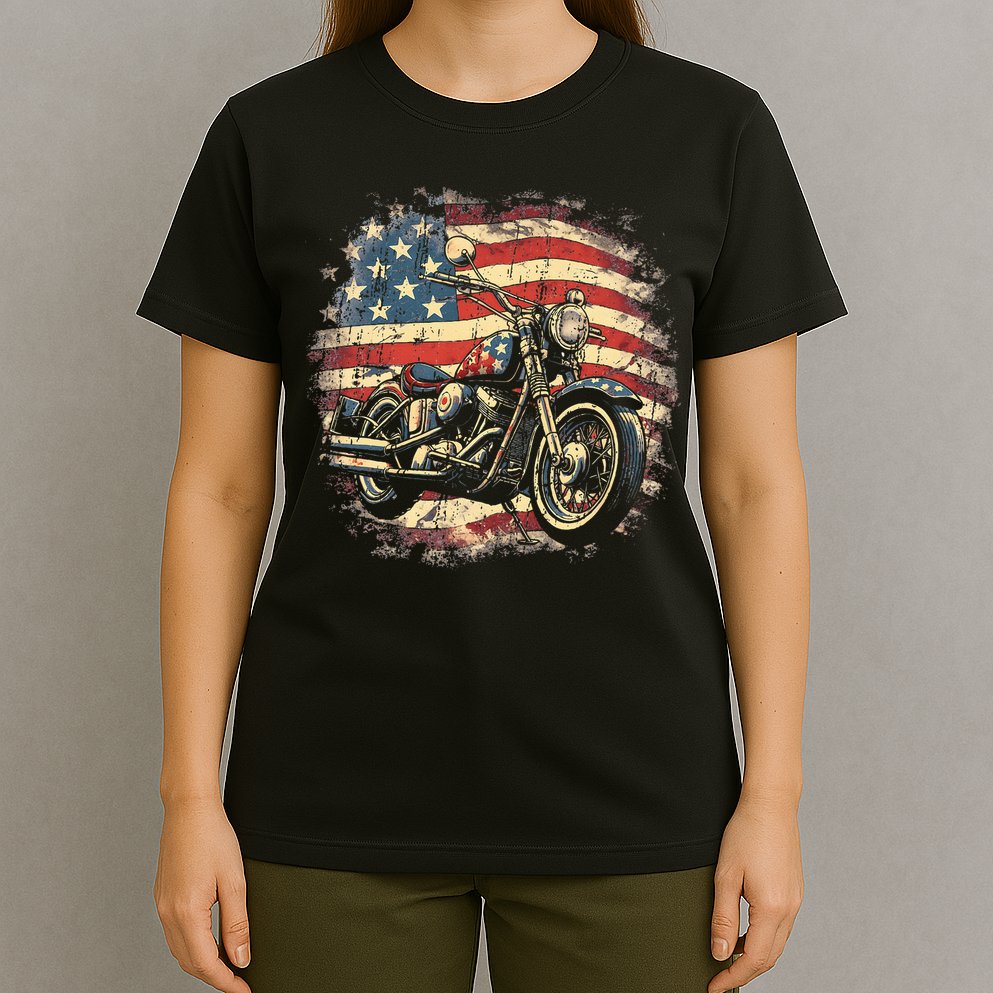 US Flag Motorcycle USA Retro Biker T-Shirt