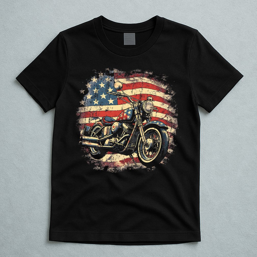 US Flag Motorcycle USA Retro Biker T-Shirt