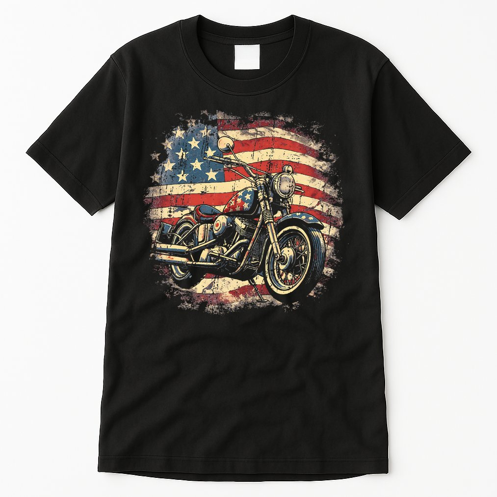 US Flag Motorcycle USA Retro Biker Tall T-Shirt