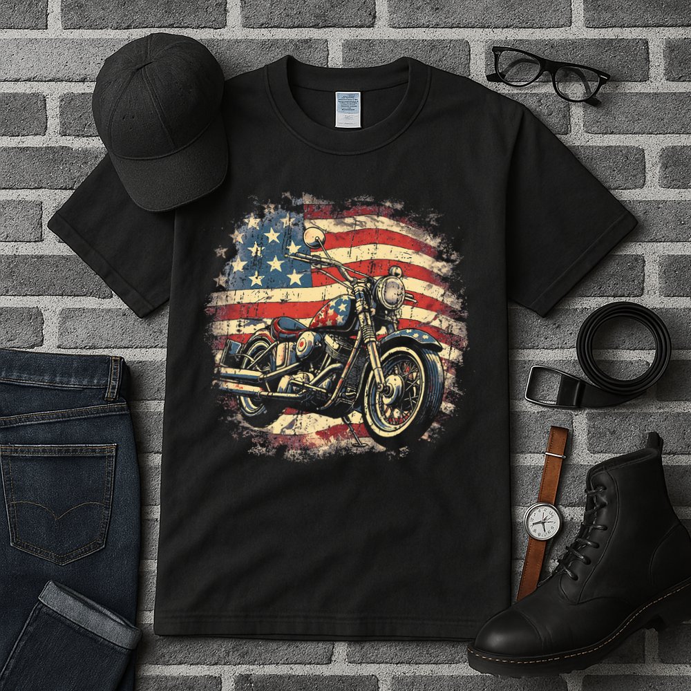US Flag Motorcycle USA Retro Biker Tall T-Shirt