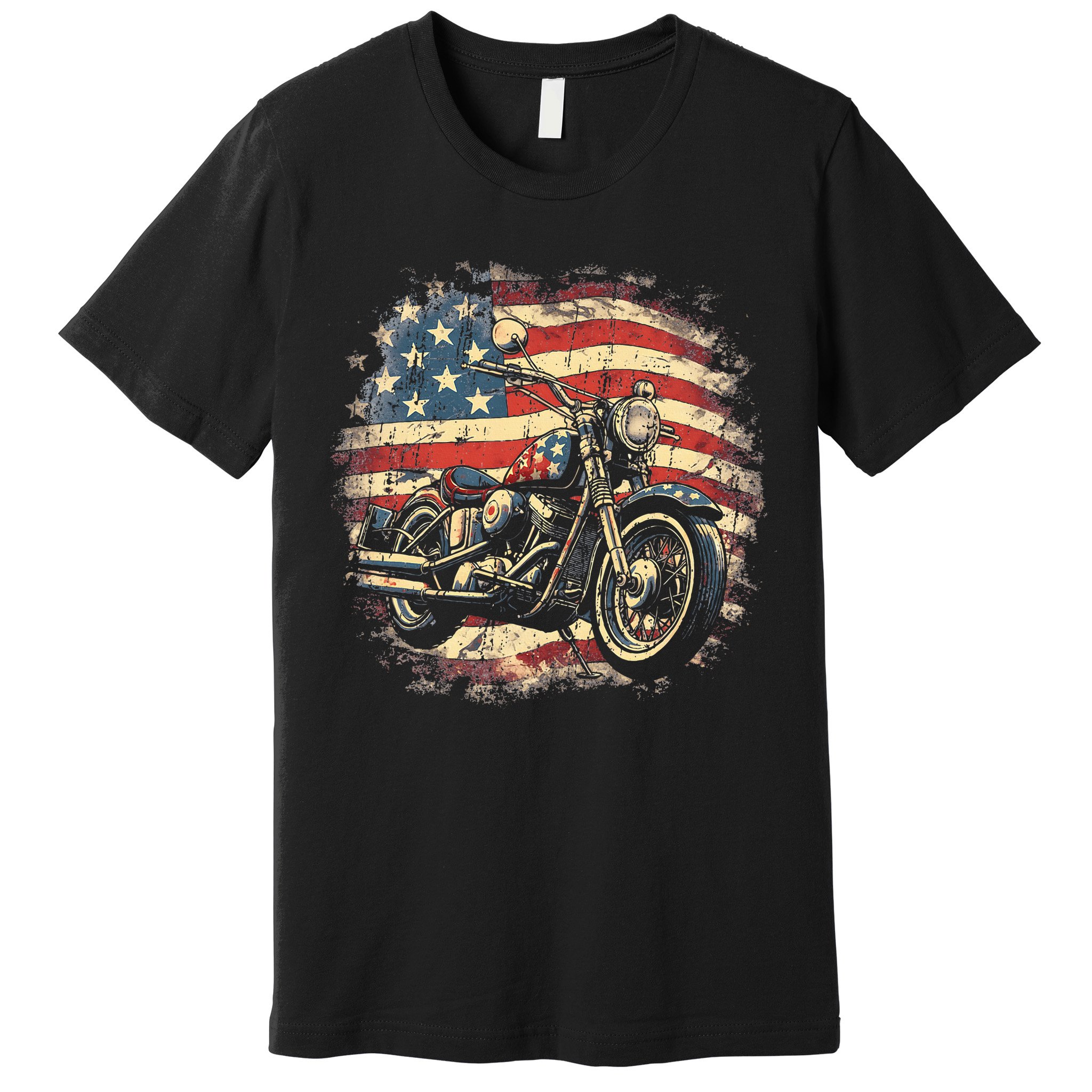 US Flag Motorcycle USA Retro Biker Premium T-Shirt