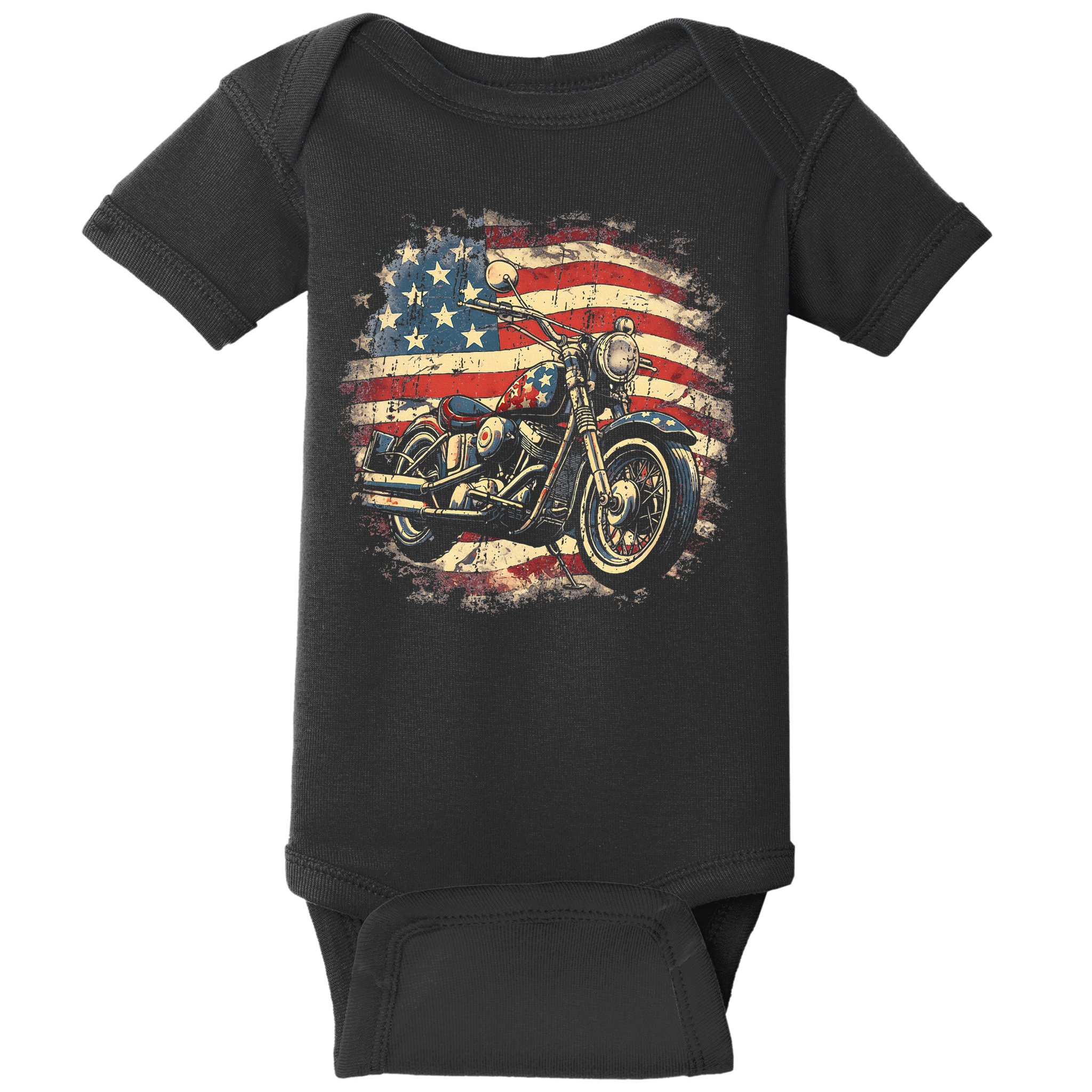 US Flag Motorcycle USA Retro Biker Baby Bodysuit