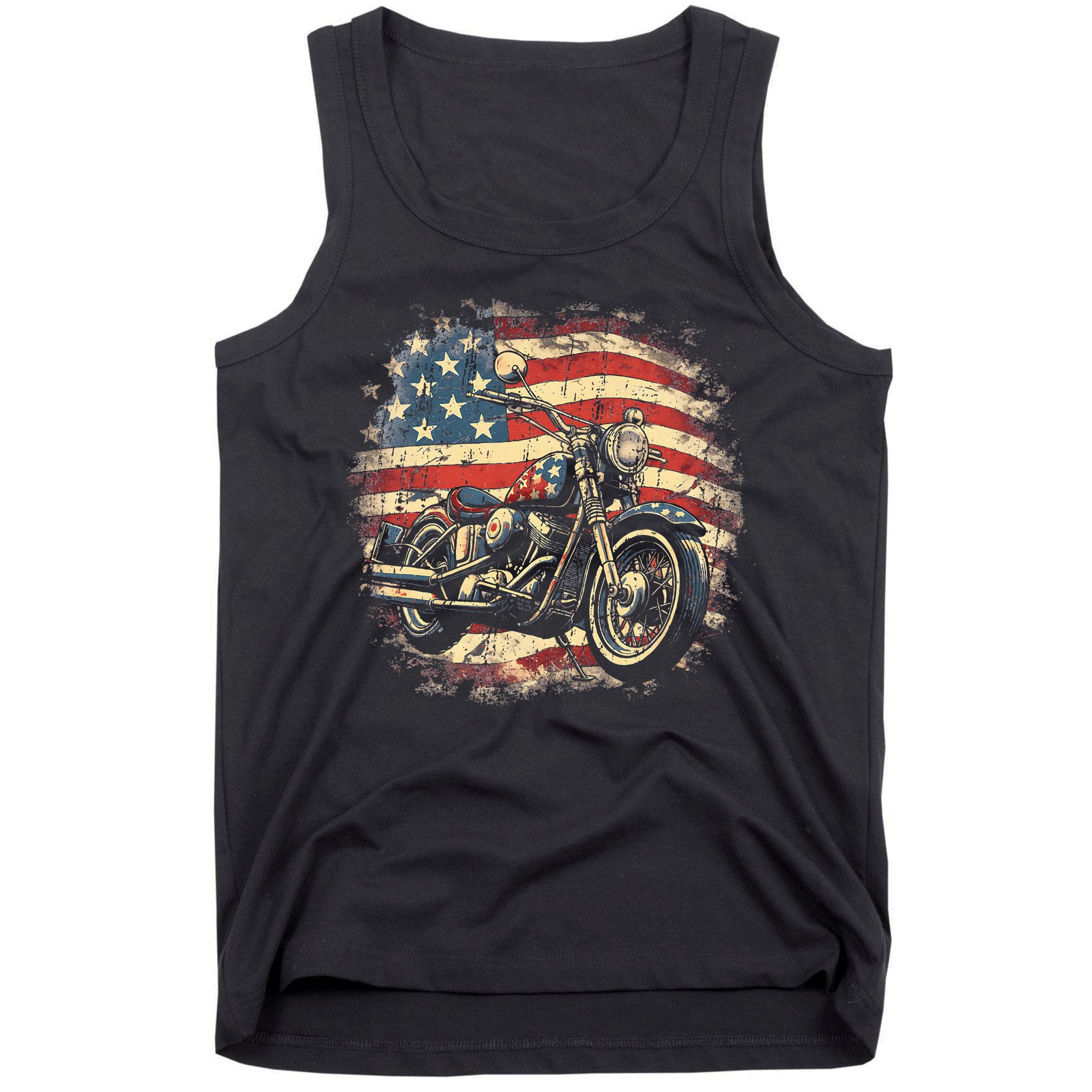 US Flag Motorcycle USA Retro Biker Tank Top
