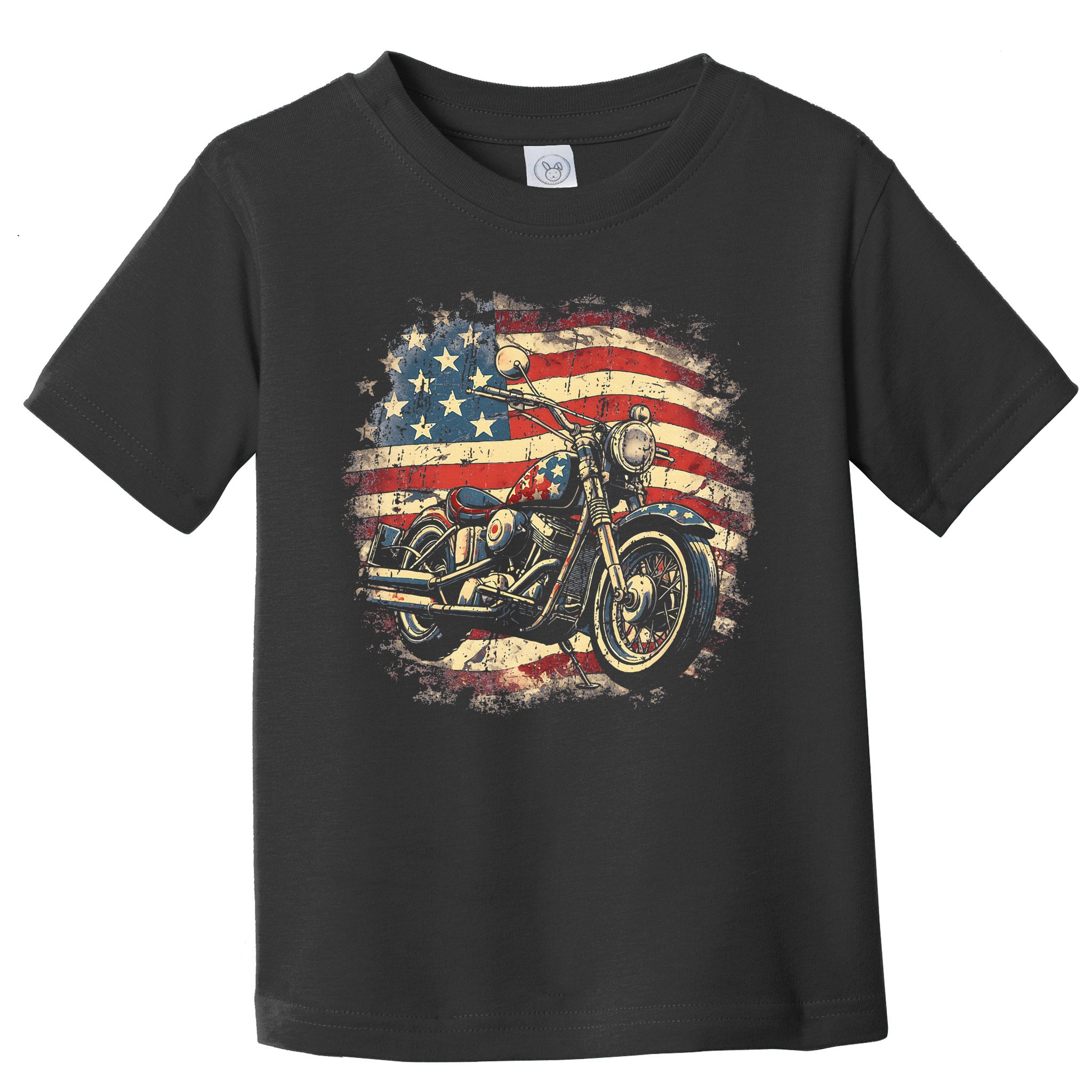 US Flag Motorcycle USA Retro Biker Toddler T-Shirt