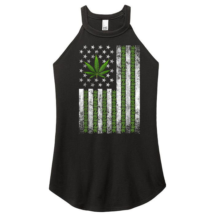 Usa Flag Marijuana Funny Weed Leaf Flag Cannabis Stoner 420 Women’s Perfect Tri Rocker Tank