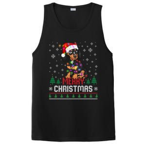 Ugly Funny Merry Christmas Dachshund Dog Santa Hat Lights Gift PosiCharge Competitor Tank