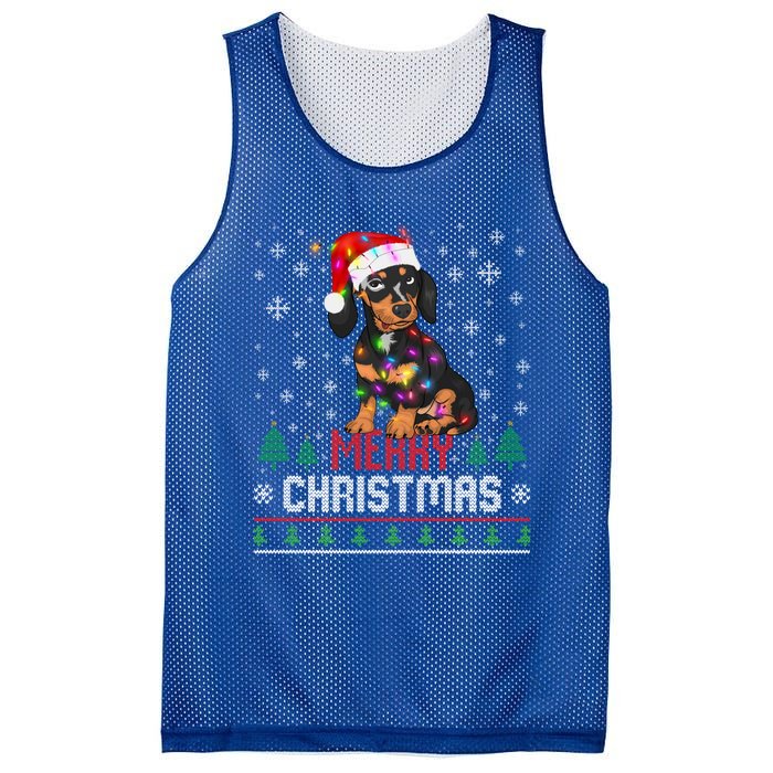 Ugly Funny Merry Christmas Dachshund Dog Santa Hat Lights Gift Mesh Reversible Basketball Jersey Tank