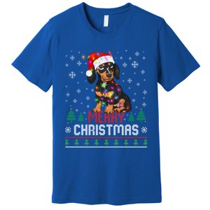 Ugly Funny Merry Christmas Dachshund Dog Santa Hat Lights Gift Premium T-Shirt