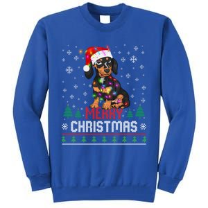 Ugly Funny Merry Christmas Dachshund Dog Santa Hat Lights Gift Tall Sweatshirt