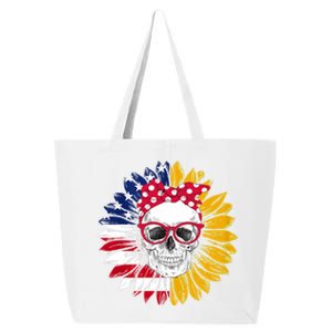 Usa Flag Messy Bun Skull Mom 4th Of July Sunflower Great Gift 25L Jumbo Tote