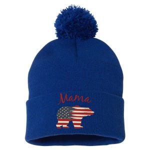 Usa Flag Mama Bear American Mom July 4 Patriotic Election Gift Pom Pom 12in Knit Beanie