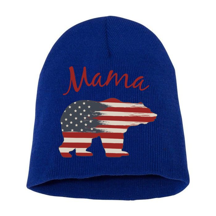 Usa Flag Mama Bear American Mom July 4 Patriotic Election Gift Short Acrylic Beanie