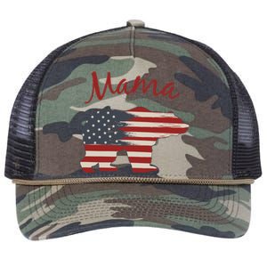 Usa Flag Mama Bear American Mom July 4 Patriotic Election Gift Retro Rope Trucker Hat Cap