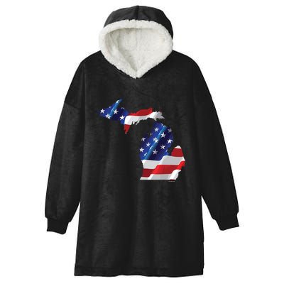 Us Flag Michigan Map Patriotic Great Lakes Gift Hooded Wearable Blanket