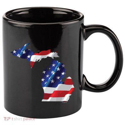 Us Flag Michigan Map Patriotic Great Lakes Gift 11oz C Handle Ceramic Mug