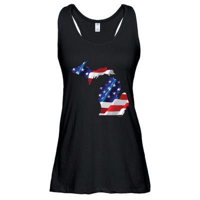 Us Flag Michigan Map Patriotic Great Lakes Gift Ladies Essential Flowy Tank