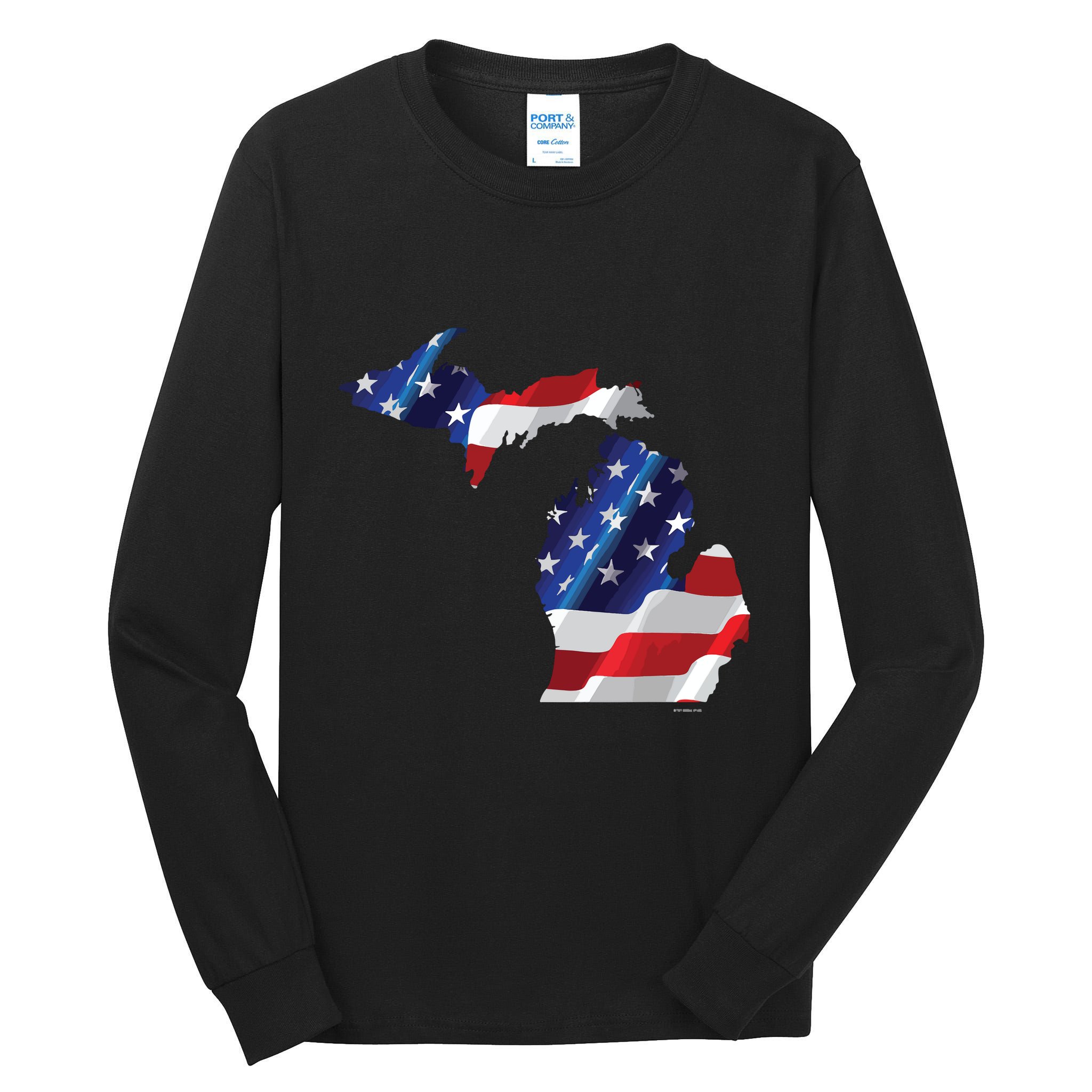 Us Flag Michigan Map Patriotic Great Lakes Gift Tall Long Sleeve T-Shirt