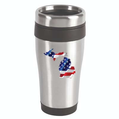 Us Flag Michigan Map Patriotic Great Lakes Gift 16oz Travel Tumbler