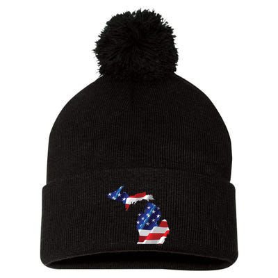 Us Flag Michigan Map Patriotic Great Lakes Gift Pom Pom 12in Knit Beanie