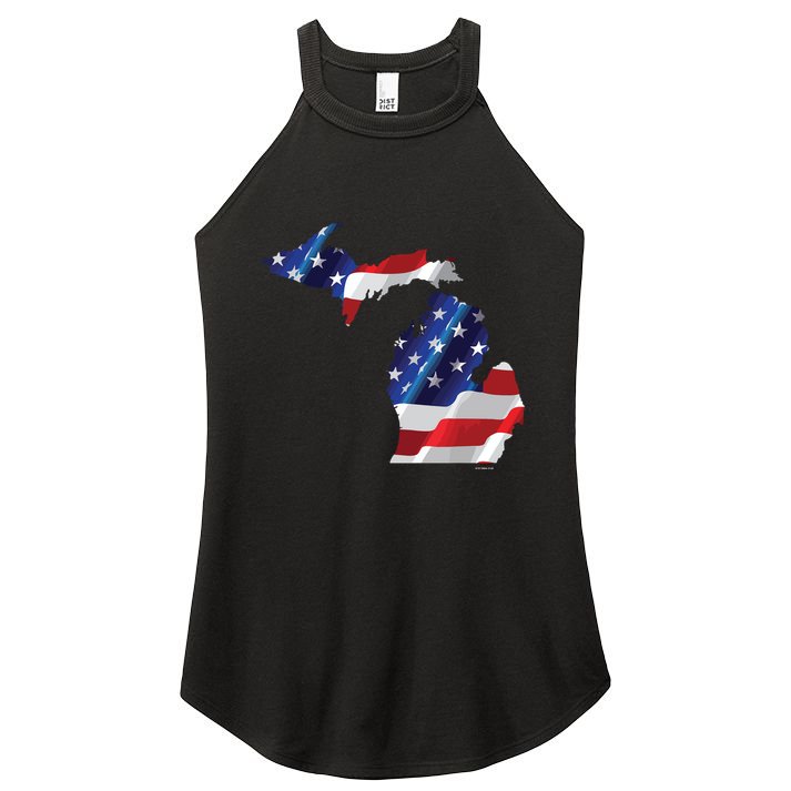Us Flag Michigan Map Patriotic Great Lakes Gift Women's Perfect Tri Rocker Tank