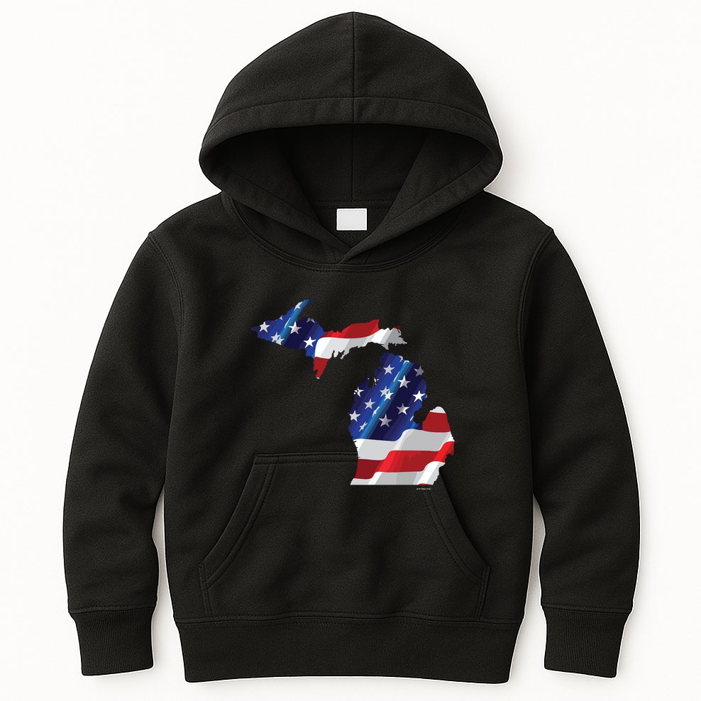 Us Flag Michigan Map Patriotic Great Lakes Gift Kids Hoodie