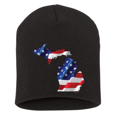 Us Flag Michigan Map Patriotic Great Lakes Gift Short Acrylic Beanie