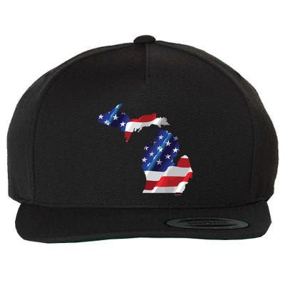 Us Flag Michigan Map Patriotic Great Lakes Gift Wool Snapback Cap