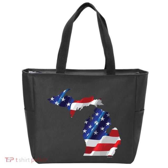 Us Flag Michigan Map Patriotic Great Lakes Gift Zip Tote Bag