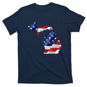 Us Flag Michigan Map Patriotic Great Lakes Gift T-Shirt