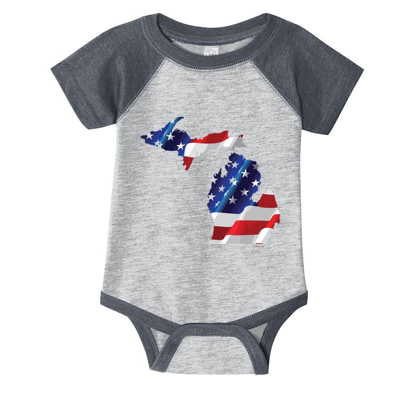 Us Flag Michigan Map Patriotic Great Lakes Gift Infant Baby Jersey Bodysuit
