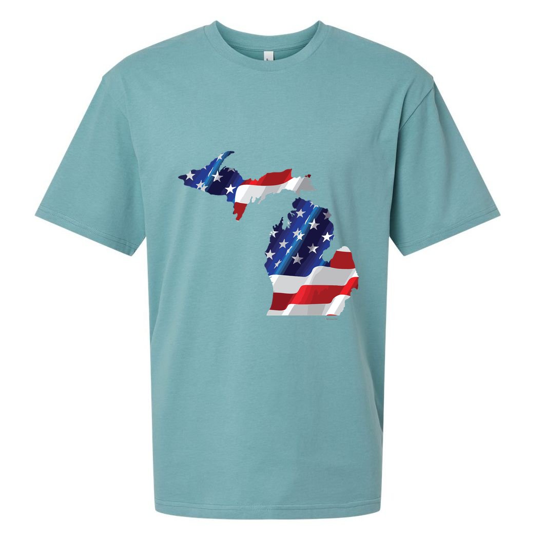 Us Flag Michigan Map Patriotic Great Lakes Gift Sueded Cloud Jersey T-Shirt