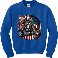 Usa Flag Motorcycle Skeleton Biker 4th July American Patriot Kids Sweatshirt