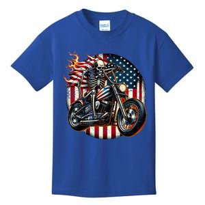 Usa Flag Motorcycle Skeleton Biker 4th July American Patriot Kids T-Shirt