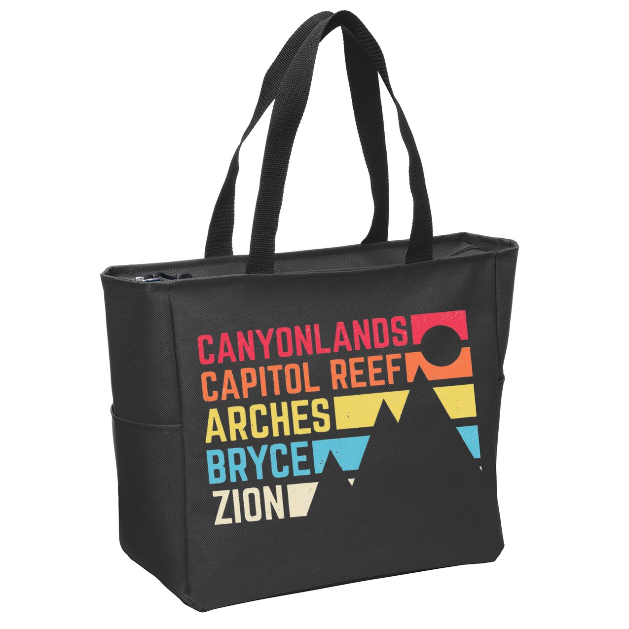 Utahs Five National Parks Souvenir NPS Moab Utah Mighty 5 Zip Tote Bag