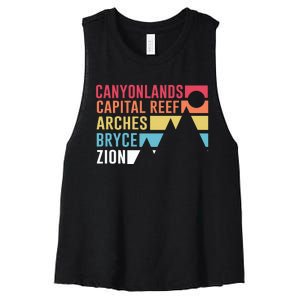 Utahs Five National Parks Souvenir Cool Gift Nps Moab Utah Mighty 5 Gift Women's Racerback Cropped Tank