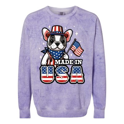 Usa Frenchie Ns French Bulldog Patriotic 4th July Gift Colorblast Crewneck Sweatshirt