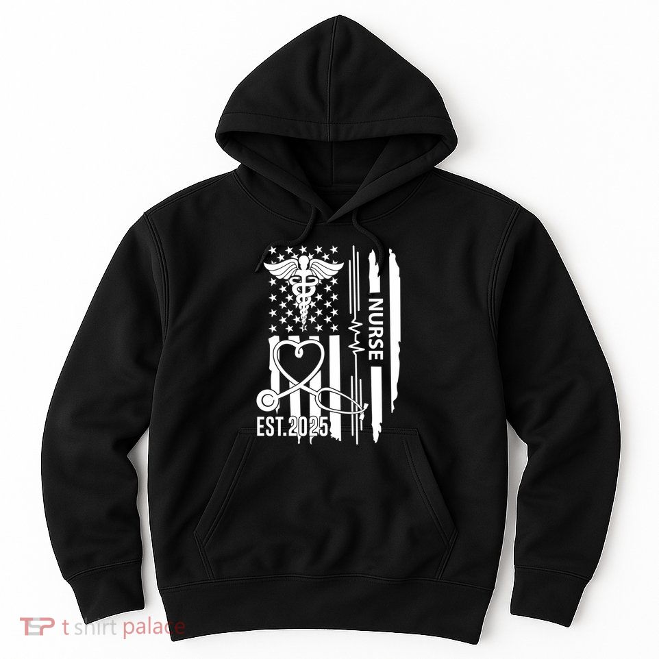 Usa Flag New Nurse Est 2025 Rn Nursing School Graduation Graduate Bsn Hoodie