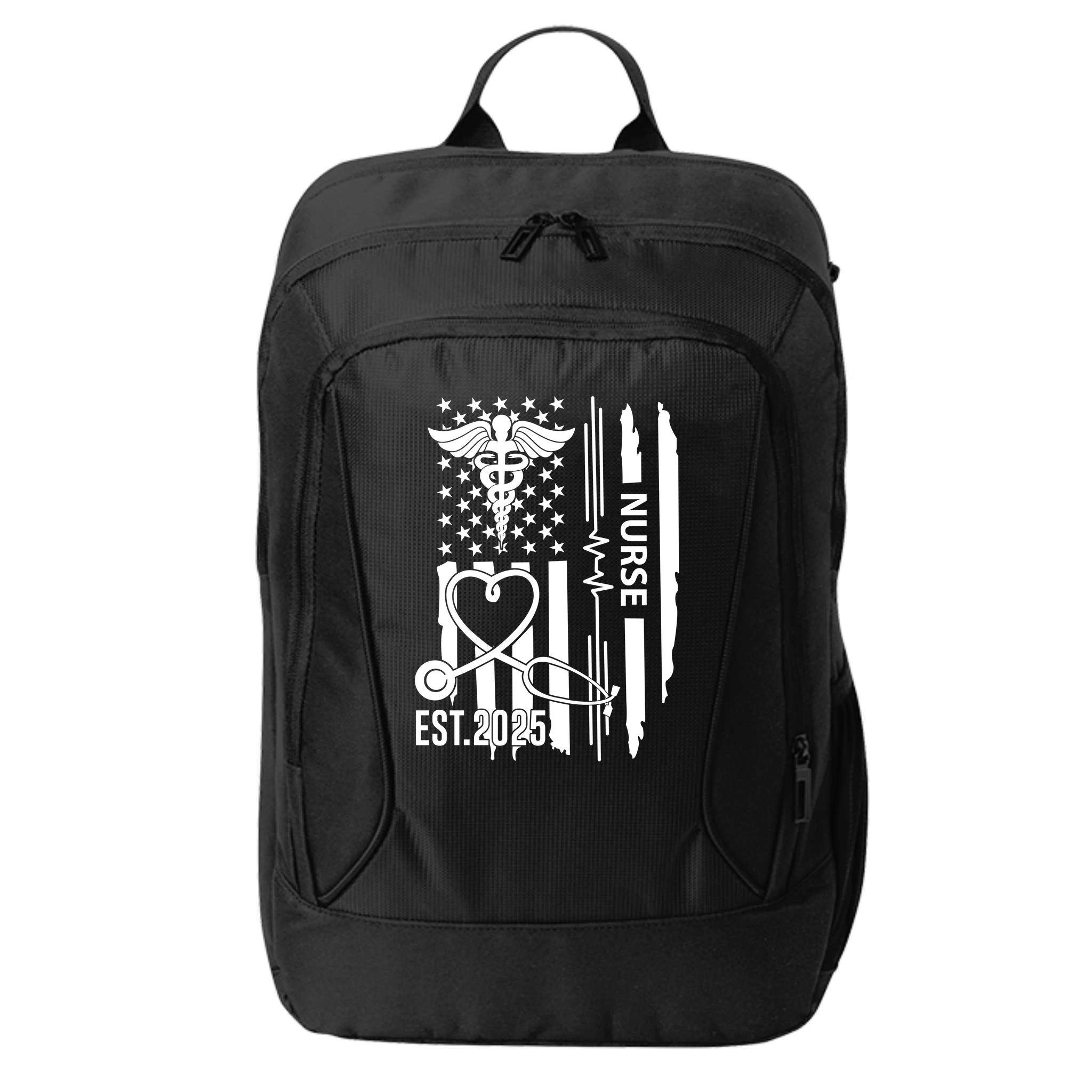 Usa Flag New Nurse Est 2025 Rn Nursing School Graduation Graduate Bsn City Backpack