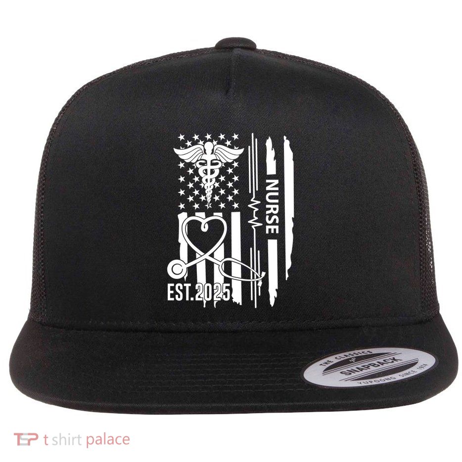 Usa Flag New Nurse Est 2025 Rn Nursing School Graduation Graduate Bsn Flatbill Hat