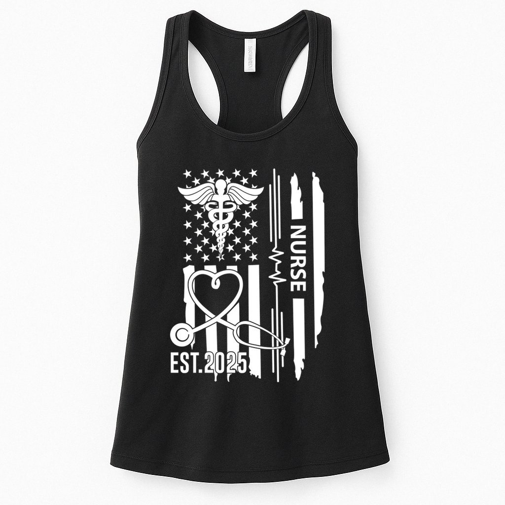 Usa Flag New Nurse Est 2025 Rn Nursing School Graduation Graduate Bsn Womens Tank Top