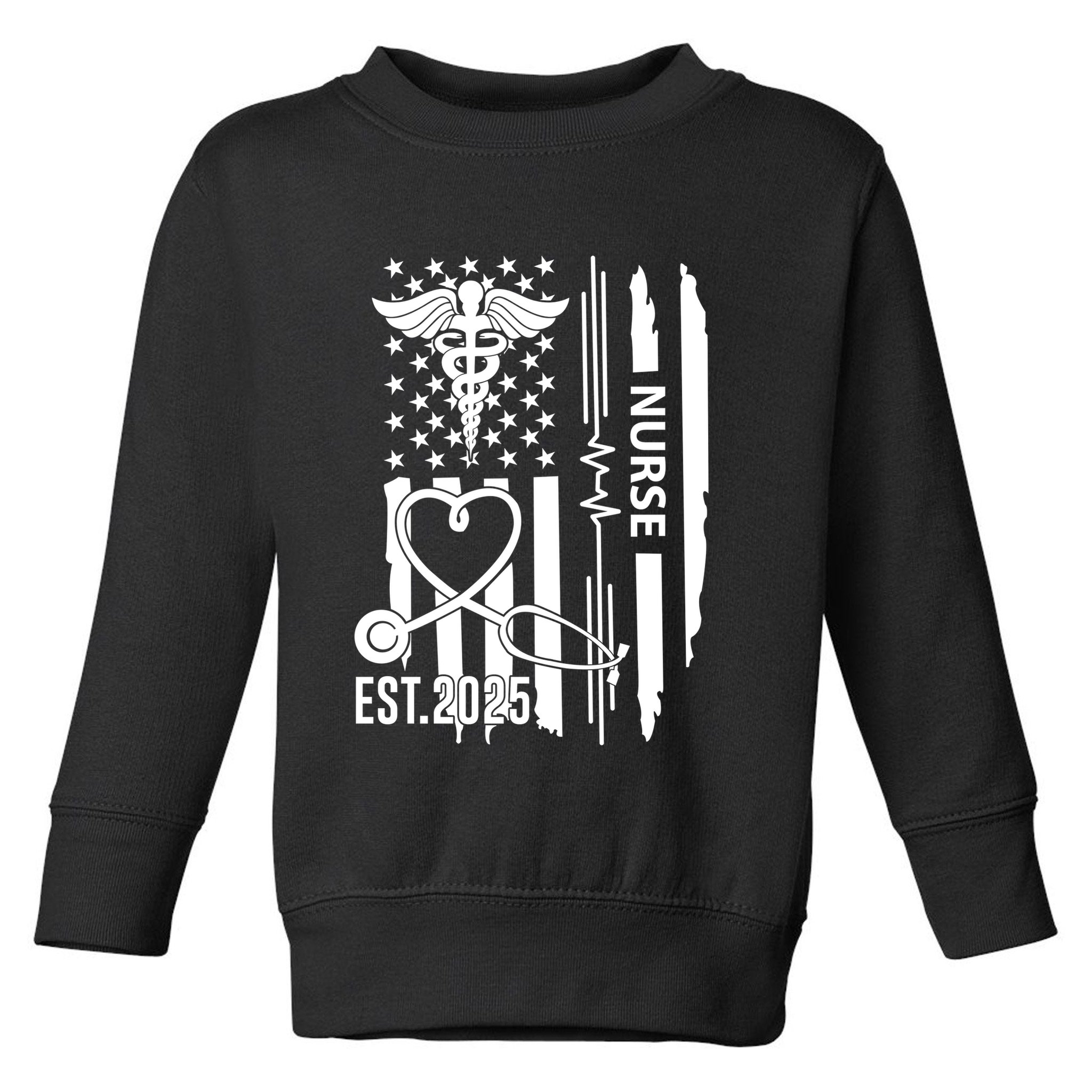 Usa Flag New Nurse Est 2025 Rn Nursing School Graduation Graduate Bsn Toddler Sweatshirt