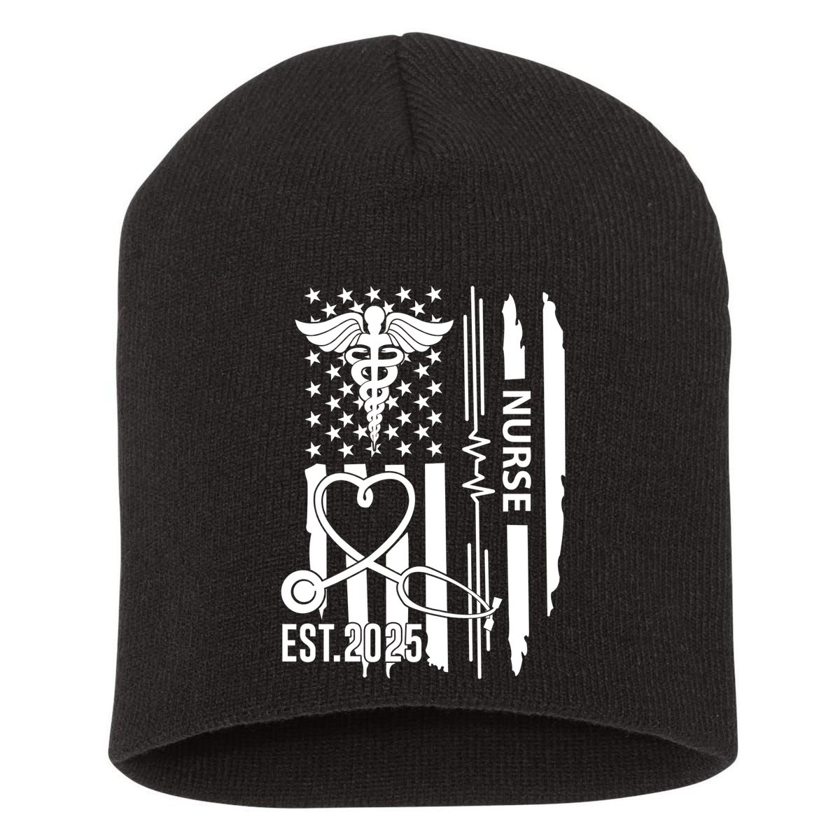 Usa Flag New Nurse Est 2025 Rn Nursing School Graduation Graduate Bsn Short Acrylic Beanie